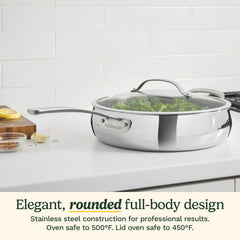 PureClad™ Triple-Ply 5.5 Qt. Stainless Steel Sauté Pan with Helper Handle and Cover